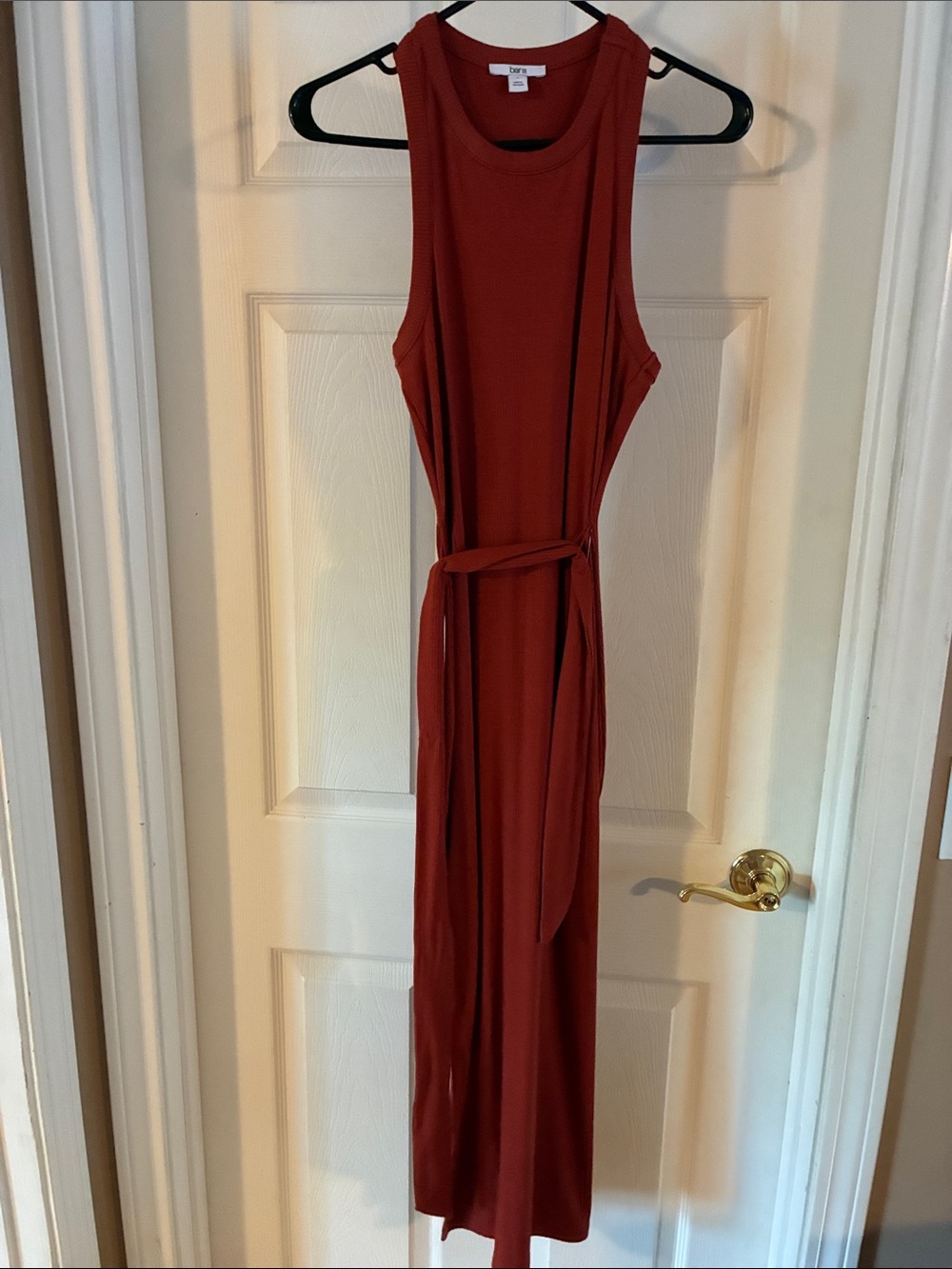 Bar III Rust Red Sleeveless Belted Maxi Dress